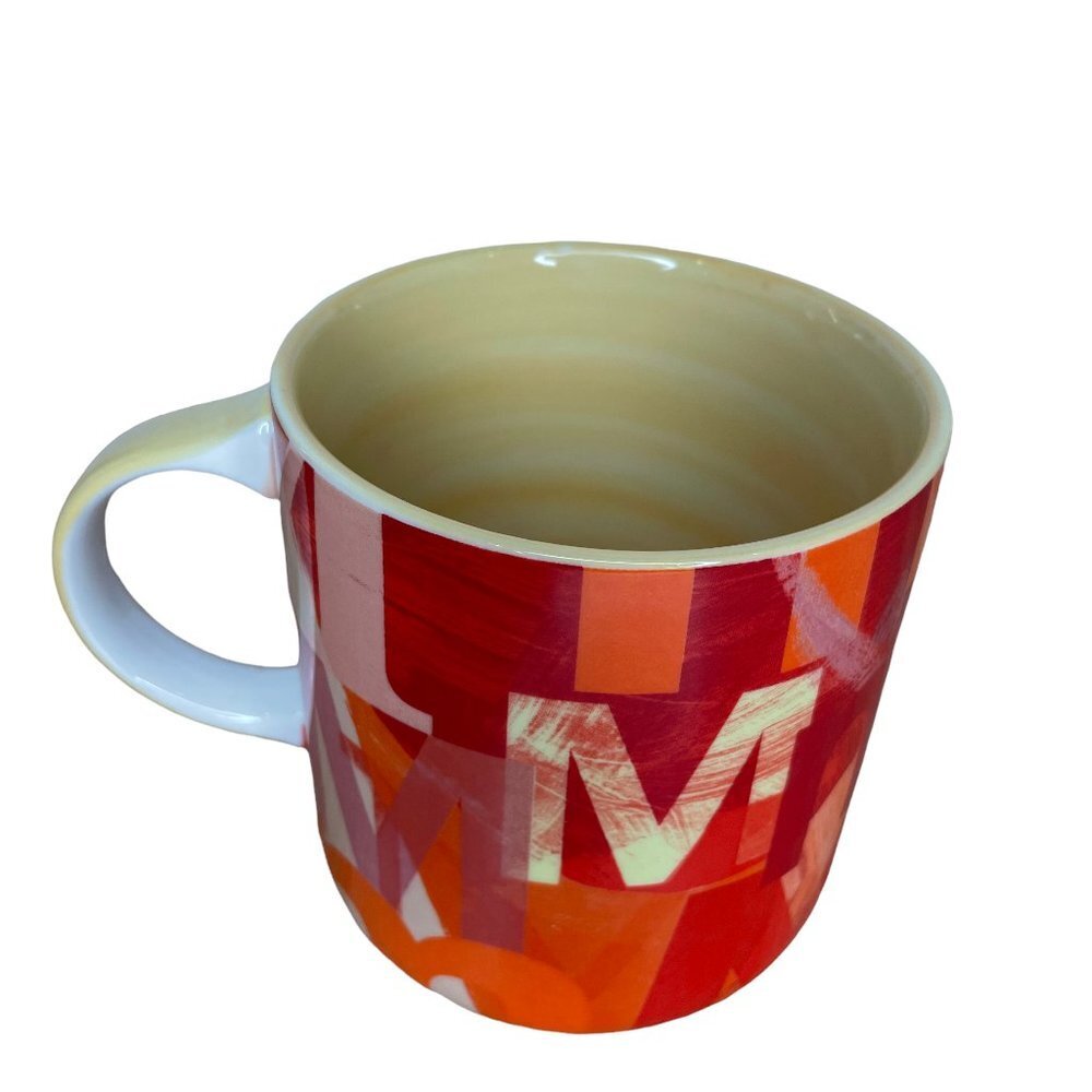 Anthropologie Lottie Monogram Initial M Coffee Tea Mug Cup Orange Red Yellow